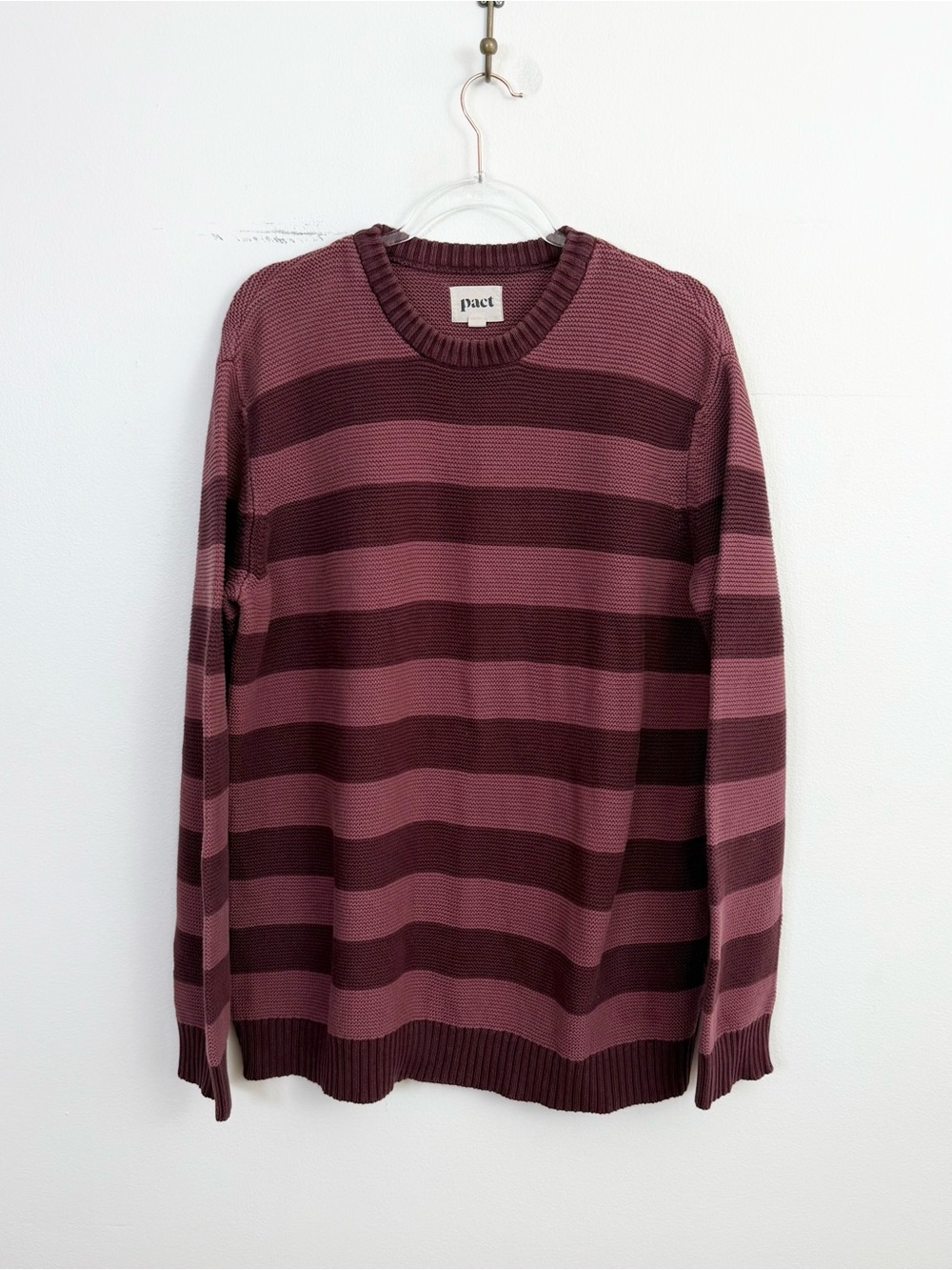 Pact Men’s Organic Cotton Striped Crewneck Sweater Burgundy Mauve XL